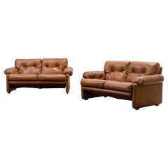 Pair of Sofas by Afra & Tobia Scarpa Coronado, C&B Italia, Cognac Leather, 1970s