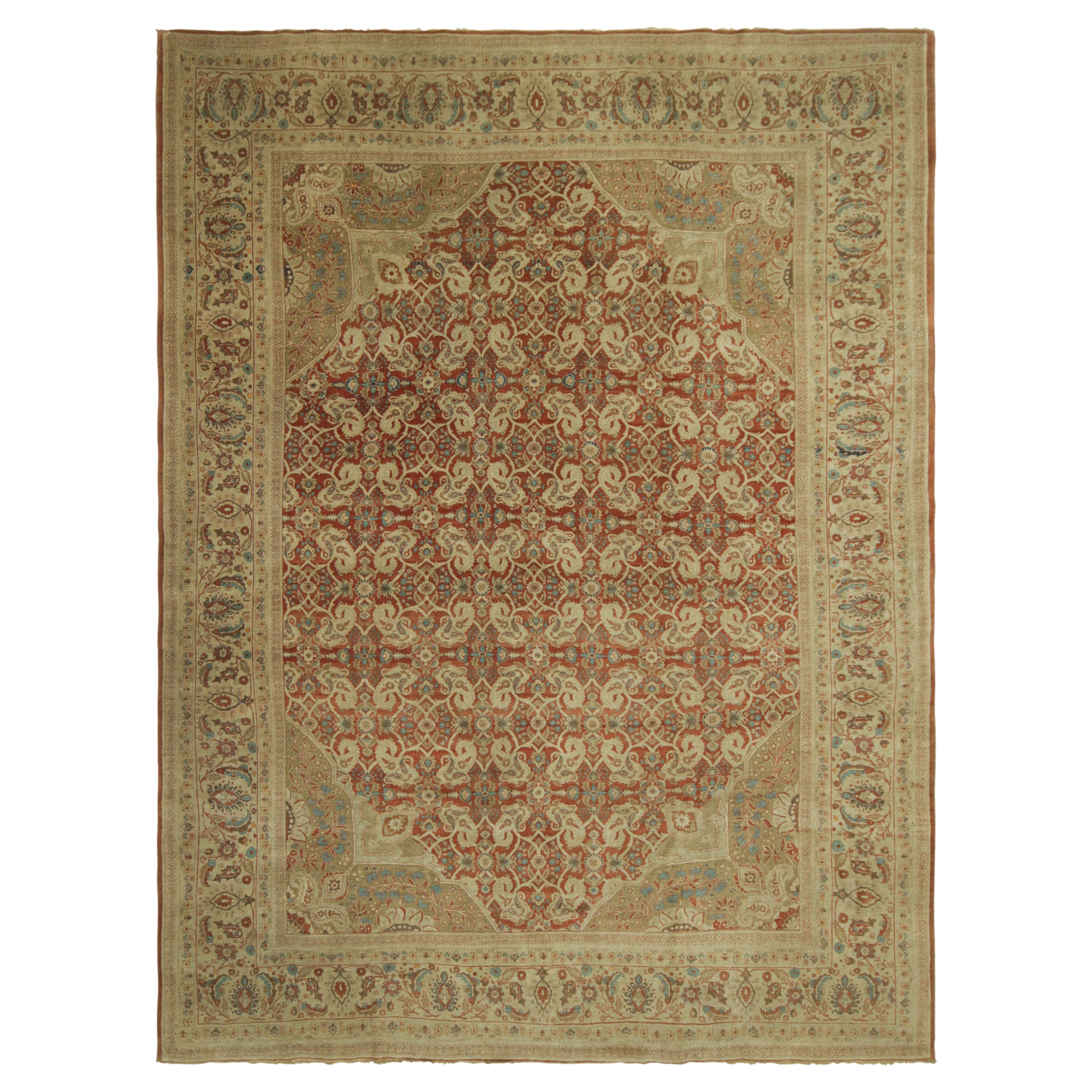 Antique Persian Tabriz Rug in Red and Gold with Floral Patterns  Rug & Kilim