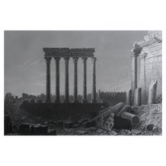 Original Antique Print of The Temple of Baalbek, Lebanon. Dated 1838