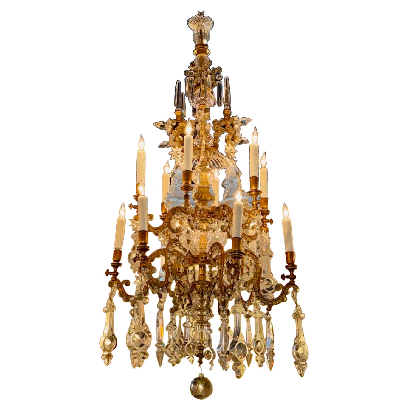 Lampadario a due piani in stile Baccarat francese del XIX secolo