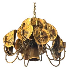 Lampadario brutalista in ottone con taglio a torcia in metallo Tom Green for Feldman 19 Light