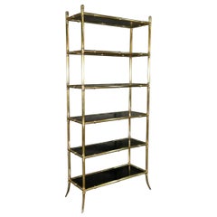 French Maison Jansen Manner Etagere with Black Glass and Brass