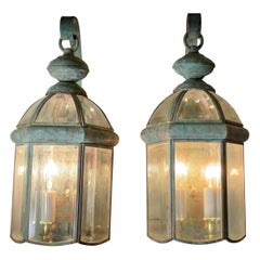 Elegant Pair of Vintage Brass Wall Lanterns