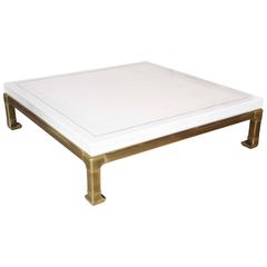 Monumental American Brass and White Lacquer Low Table, Mastercraft