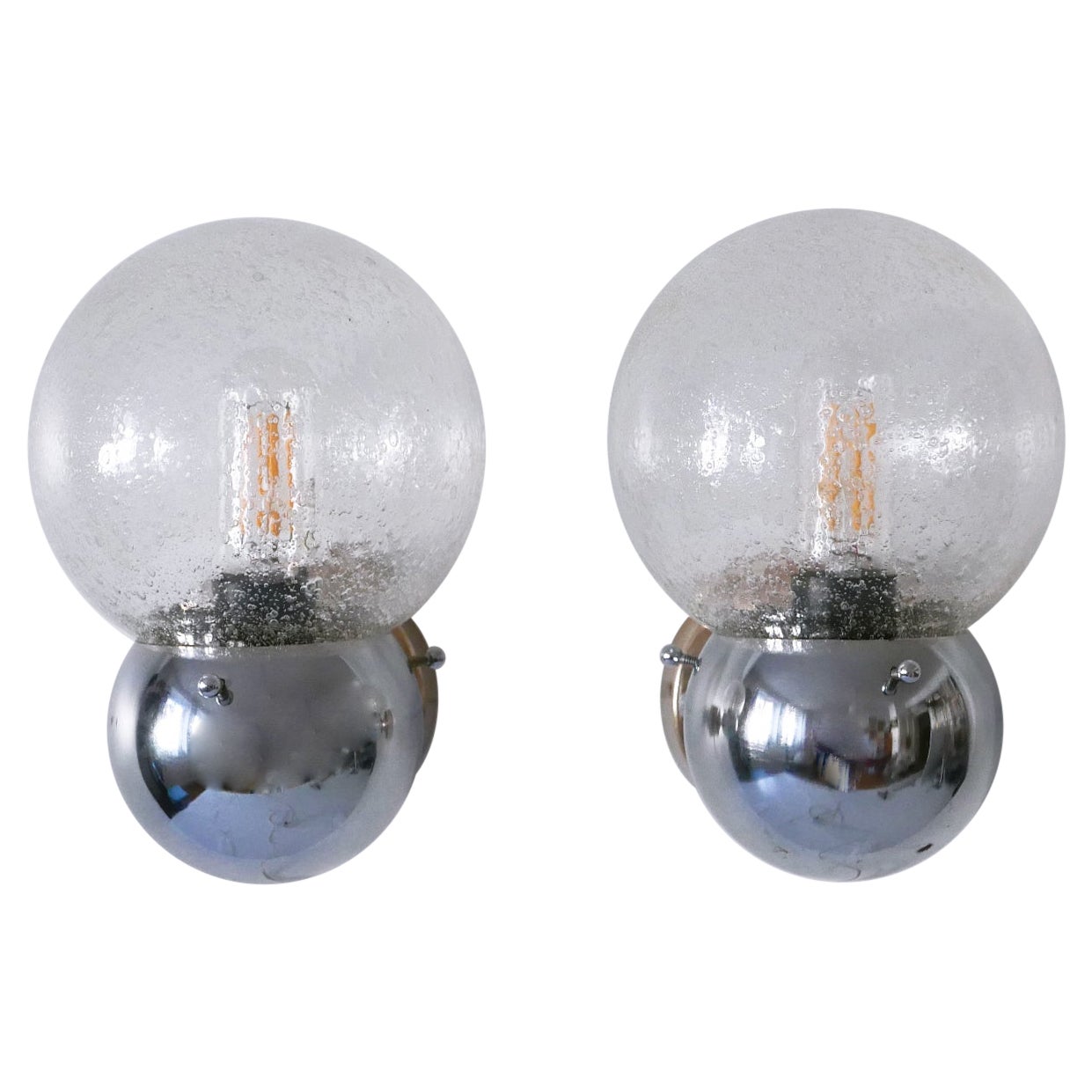 Set of Two Amazing Mid Century Modern Glass & Metal Sconces Germany 1970s