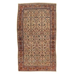 Allover Floral Designed Handmade Mahal Wool Rug In Beige From The 1920s