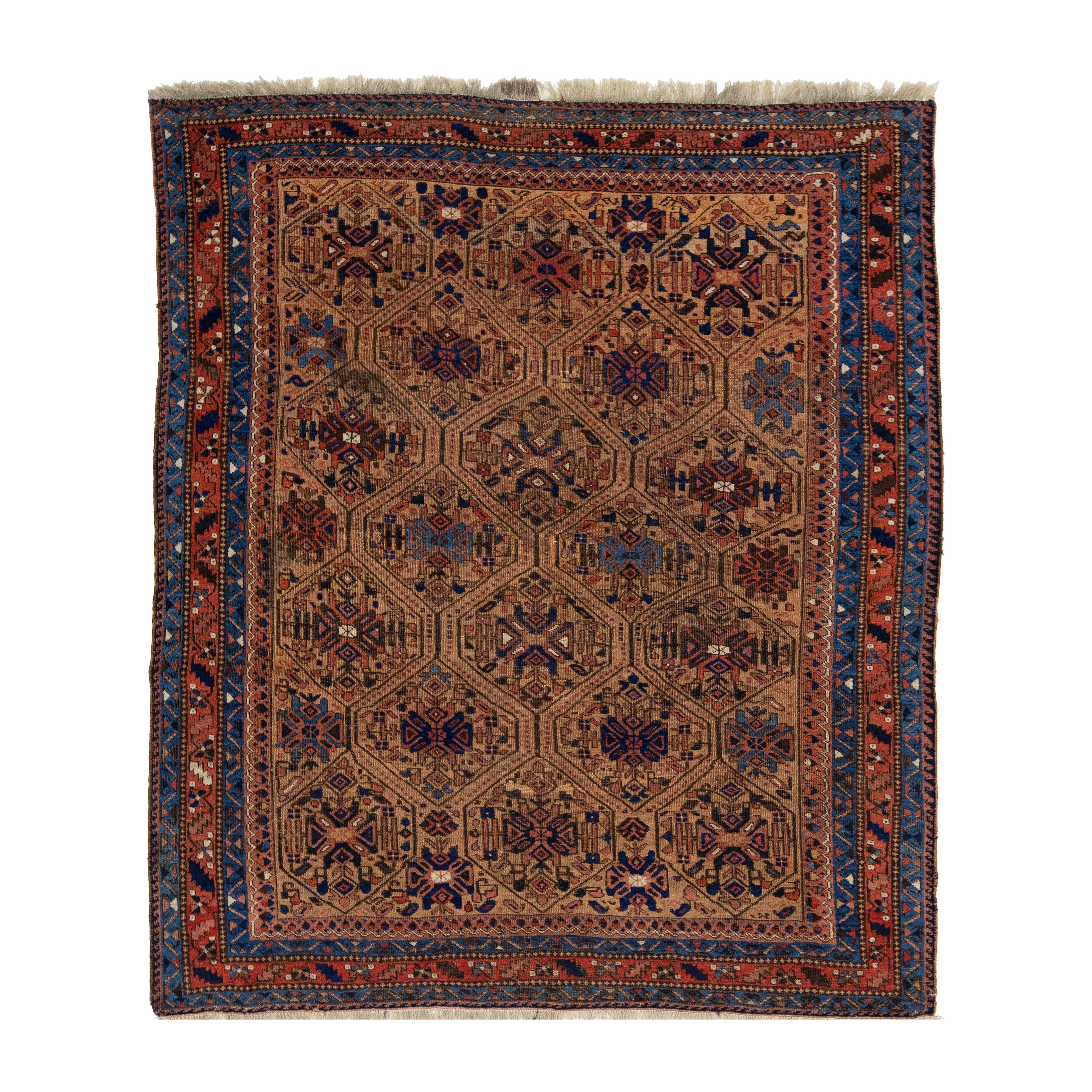5 x 6 Antique Malayer Persian Brown Wool Rug with Geometric Design