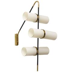 Large Pair of Italian Modern Brass, Enameled & Parchment Wall Lights, Reggiani