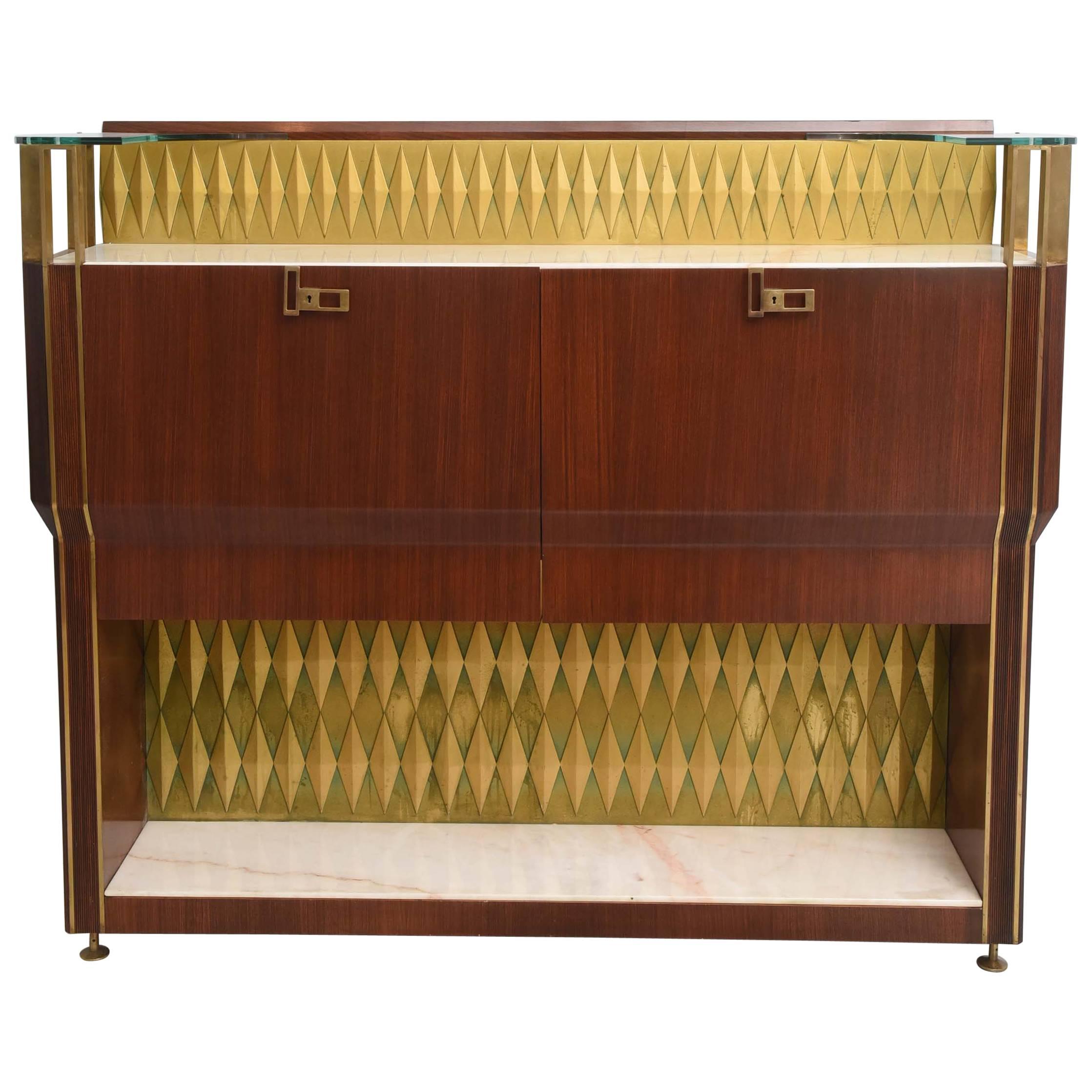 Rare French Modern Mahogany, Bronze and Brass Bar Cabinet, Raphael For Sale