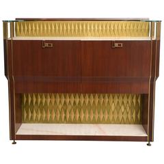 Rare French Modern Mahogany, Bronze and Brass Bar Cabinet, Raphael
