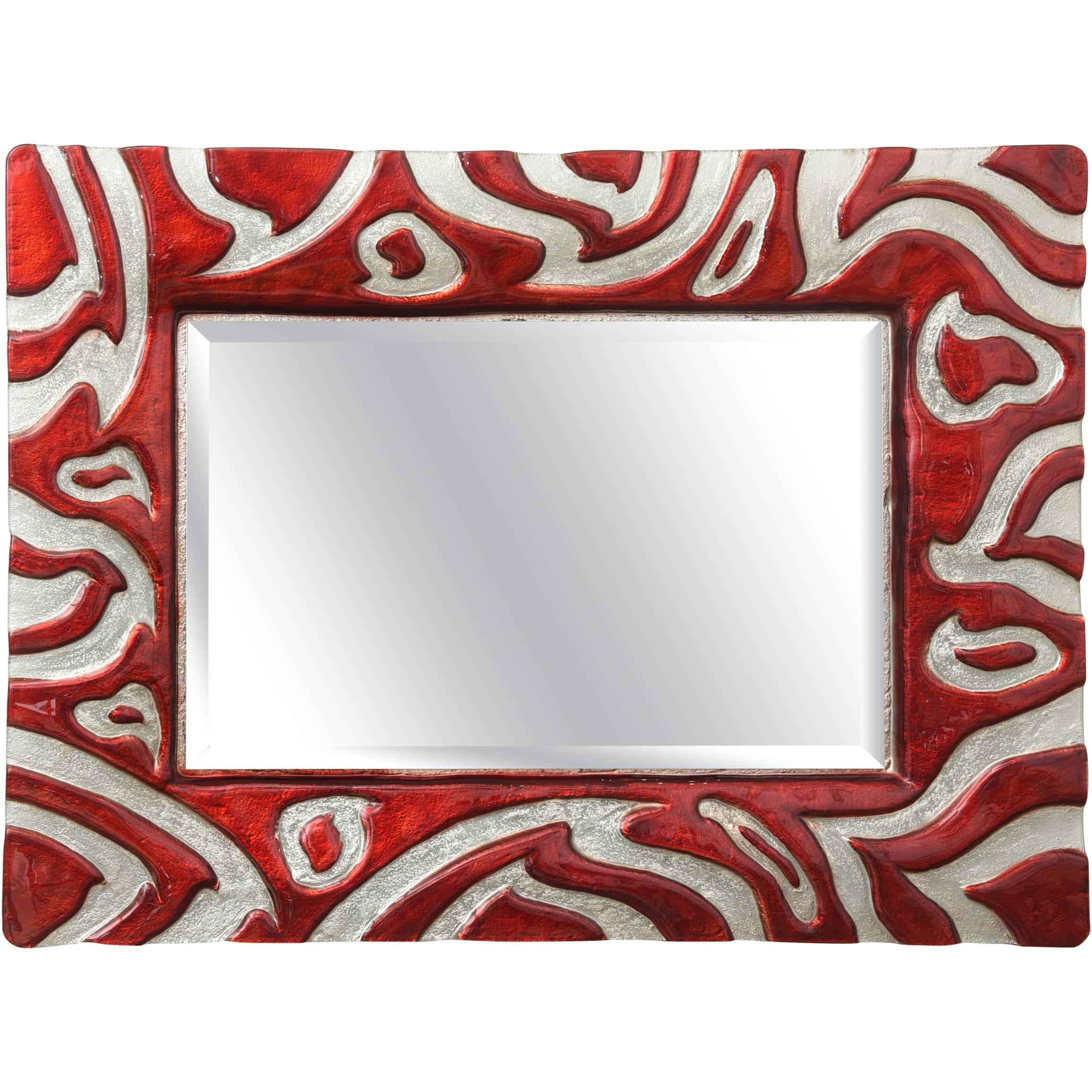 Italian Modern Red and Clear Glass Mirror, Murano For Sale