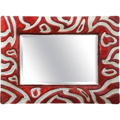 Italian Modern Red and Clear Glass Mirror, Murano