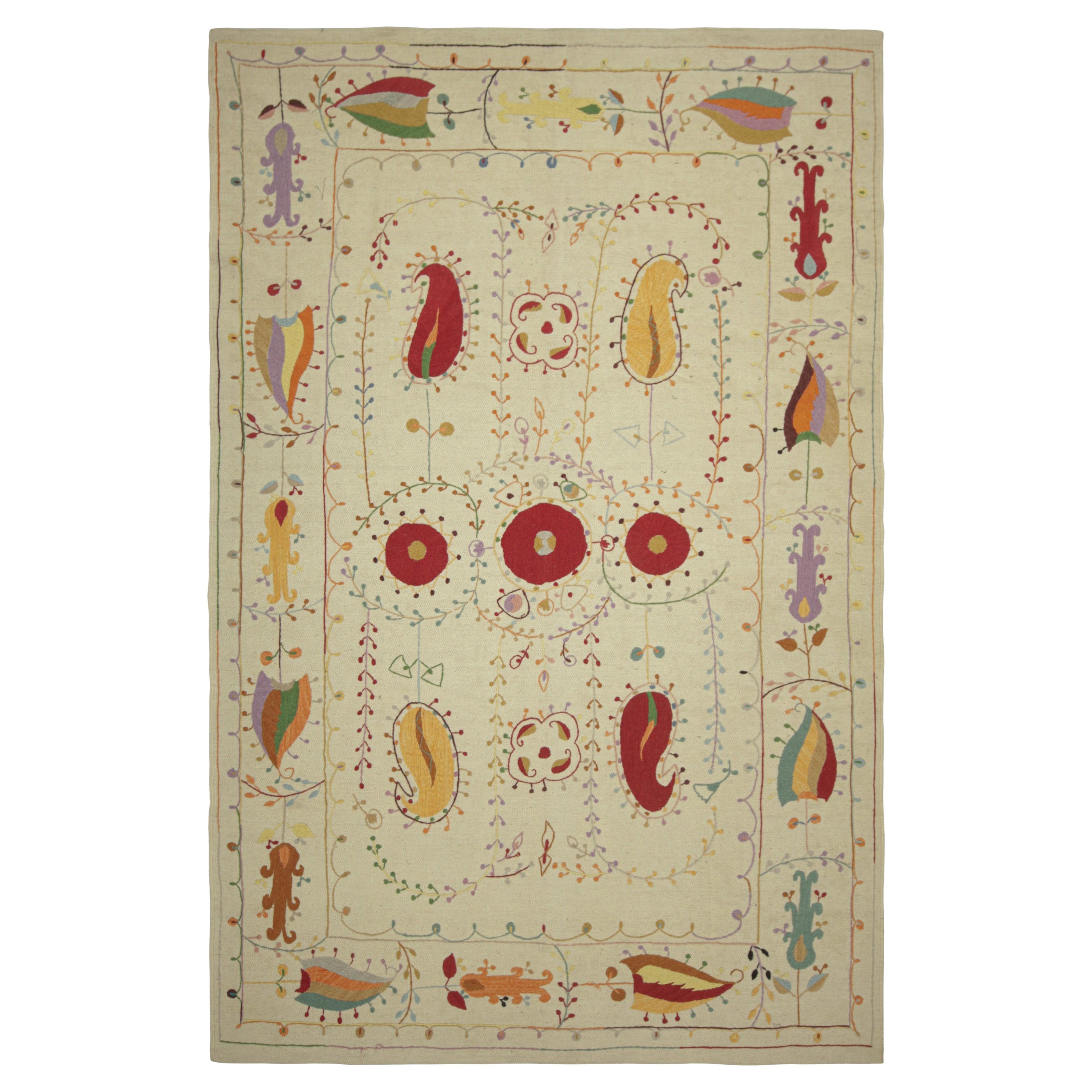 Rug & Kilim’s Suzani Style Kilim in Cream with Polychrome Paisleys and Florals