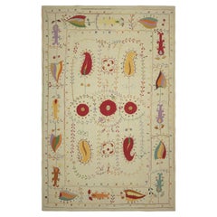 Rug & Kilim’s Suzani Style Kilim in Cream with Polychrome Paisleys and Florals