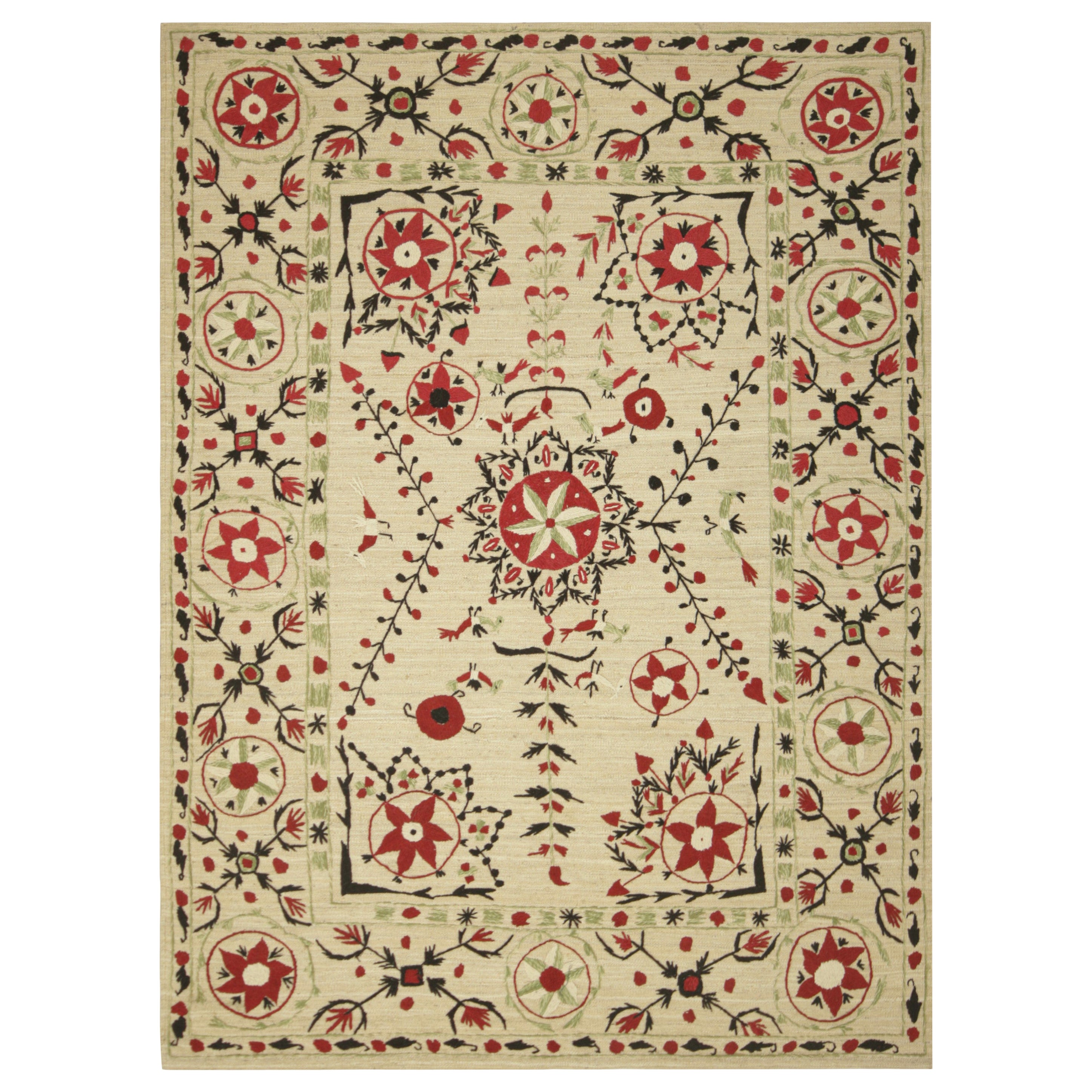 Rug & Kilim: Kilim in stile Suzani con motivi floreali in verde chiaro e rosso