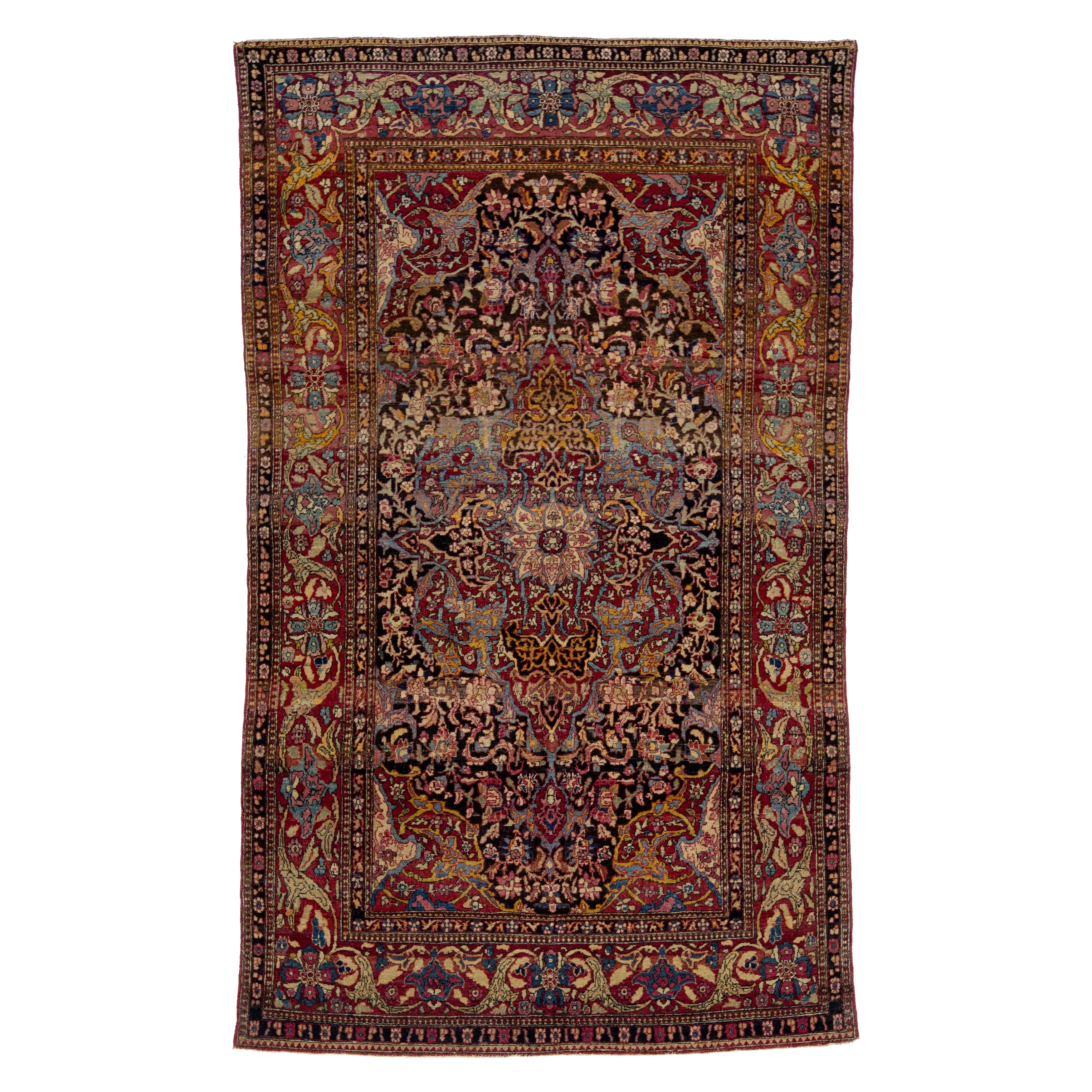 Antique Kerman Persian Wool Rug with a Multicolored Allover Floral Design