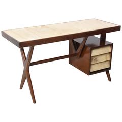 Italia Modern Mahogany and Parchment Desk, Silvio Cavatorta