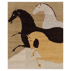 Rug & Kilim's Modern Classics Teppich mit schwarzen, weißen und goldenen Pferdebildern