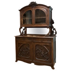 Siglo XIX Art Nouveau francés Roble Tallado  Armario Floral / Aparador / Conejera