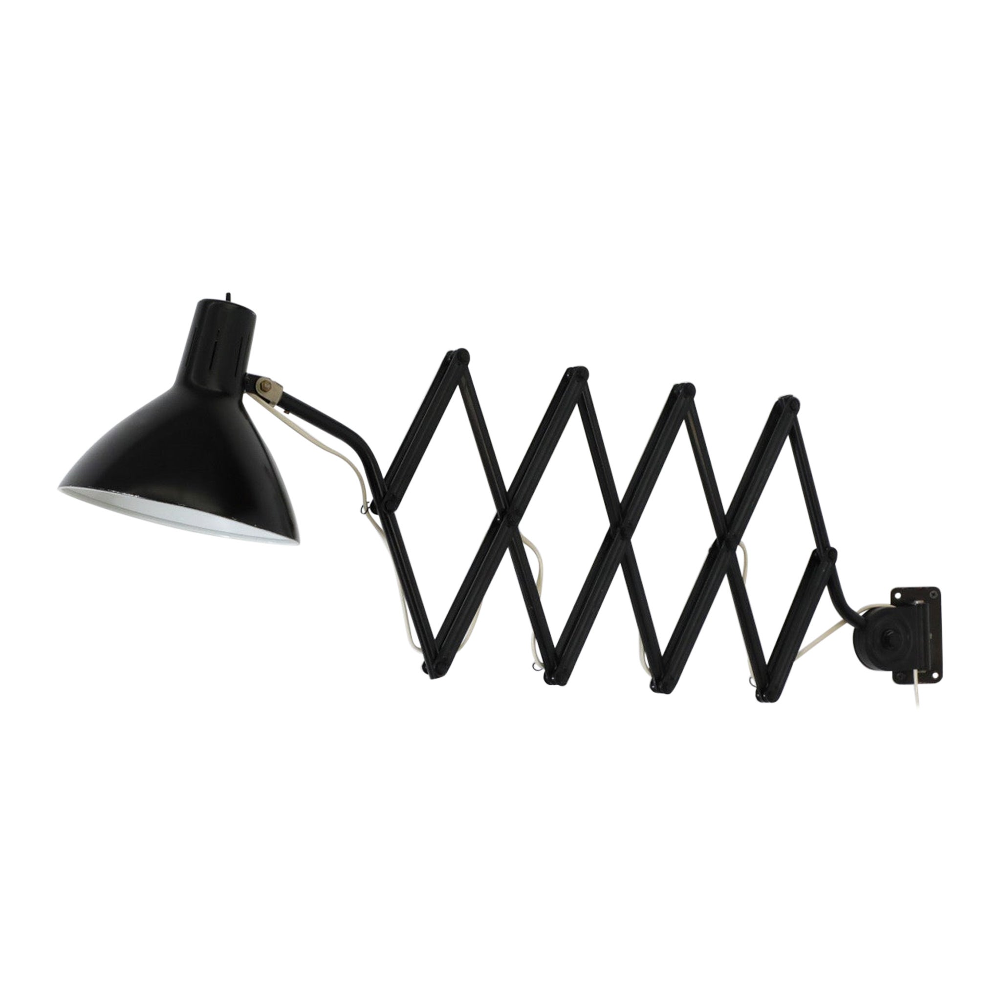 Kaiser Idell Style Black Enameled Metal Wall Mount Accordion Lamp by Hala Zeist