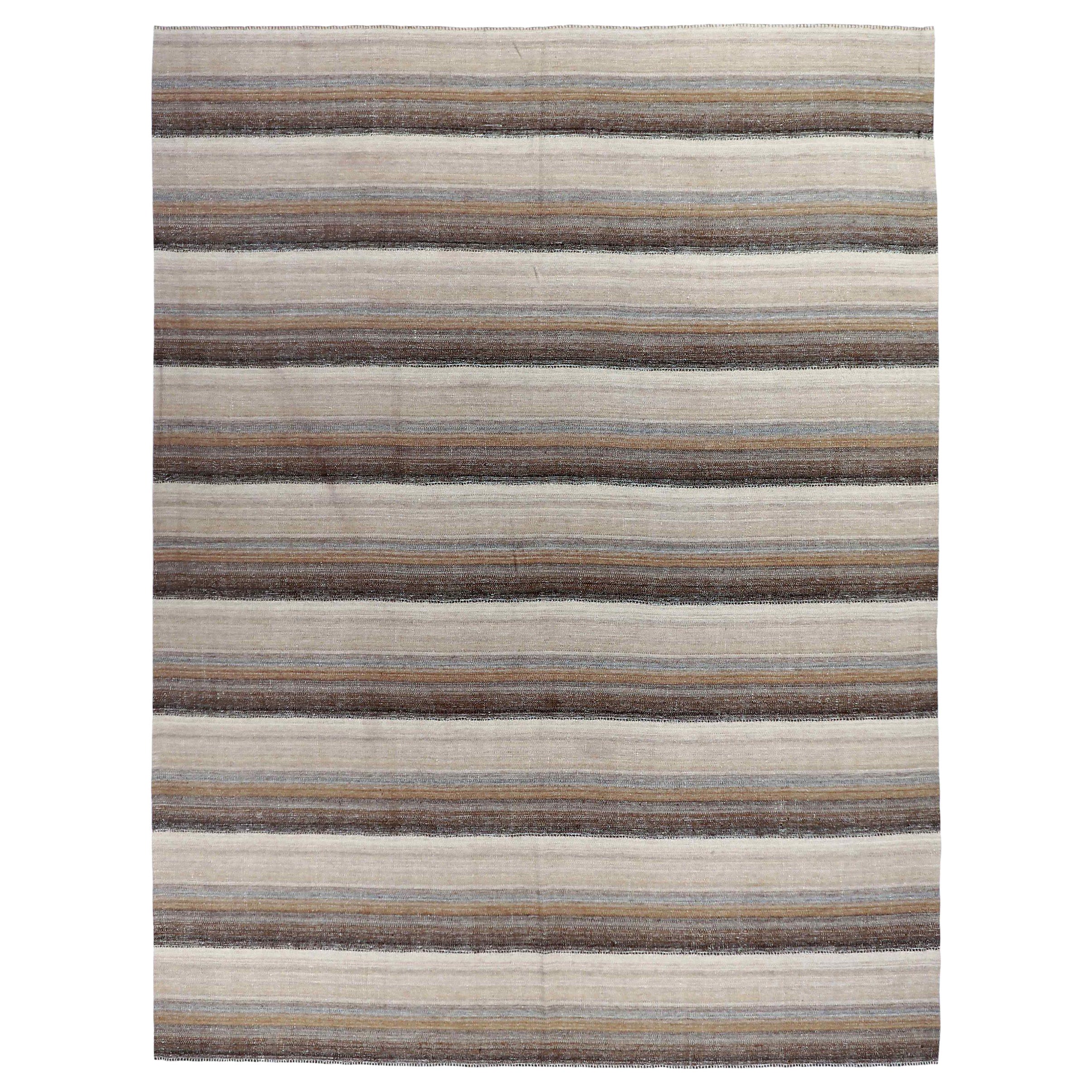 Persische Kilim Area Teppiche CIRCA 1990 - Wolle Braun Grau Elfenbein Gelb Design - 88991