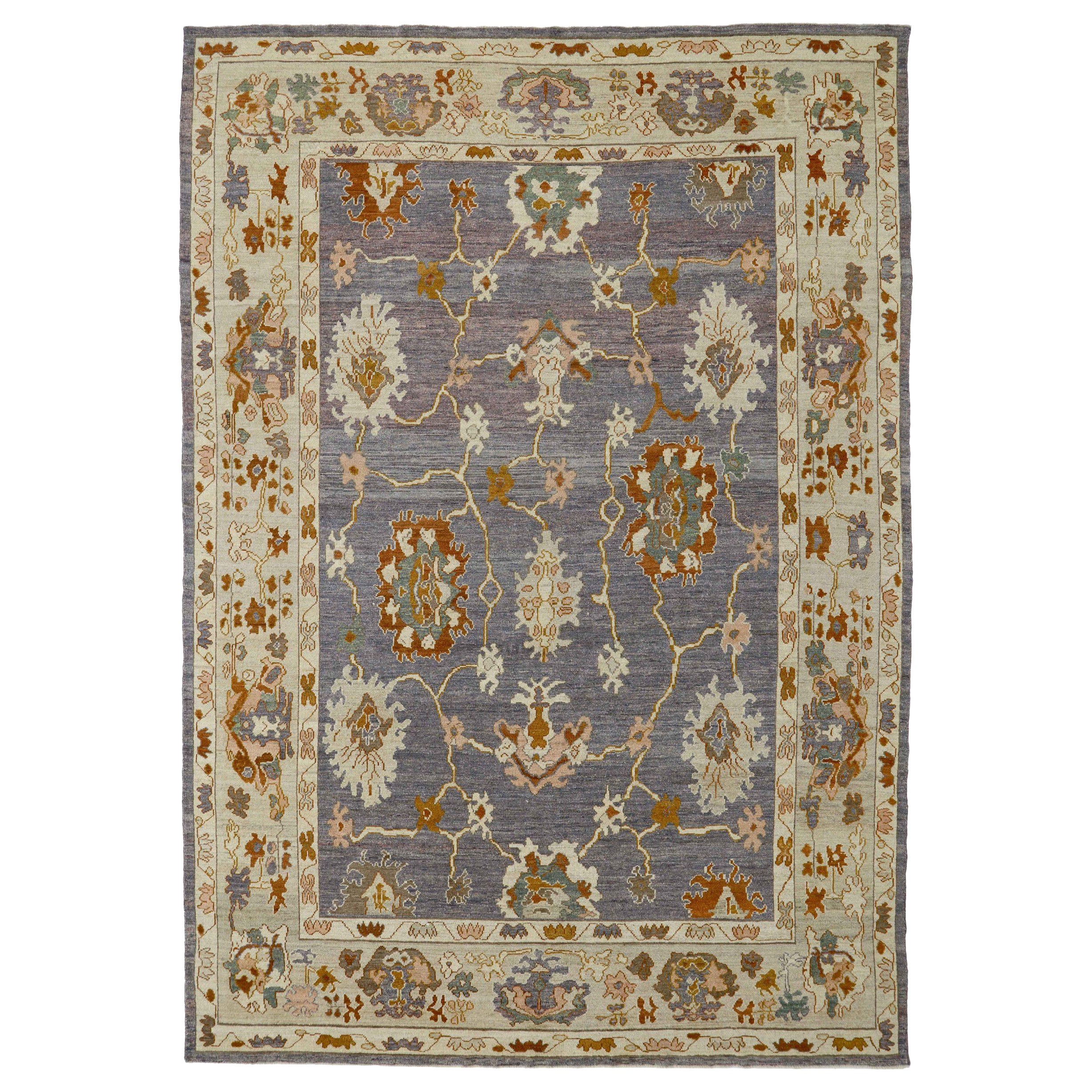 Tapis persan Oushak Circa 1990 - Laine Brown Gray Ivory Design - 89012