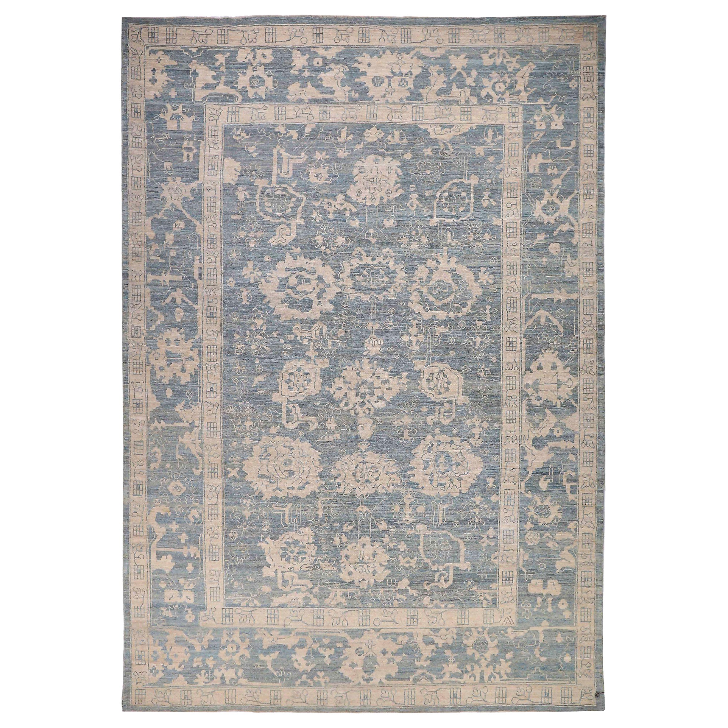Persian Oushak Area Rugs Circa 1990 - Wool Gray Ivory Design - 89015
