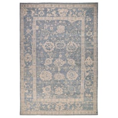Tapis persans Oushak vers 1990 - Motif gris ivoire en laine - 89015