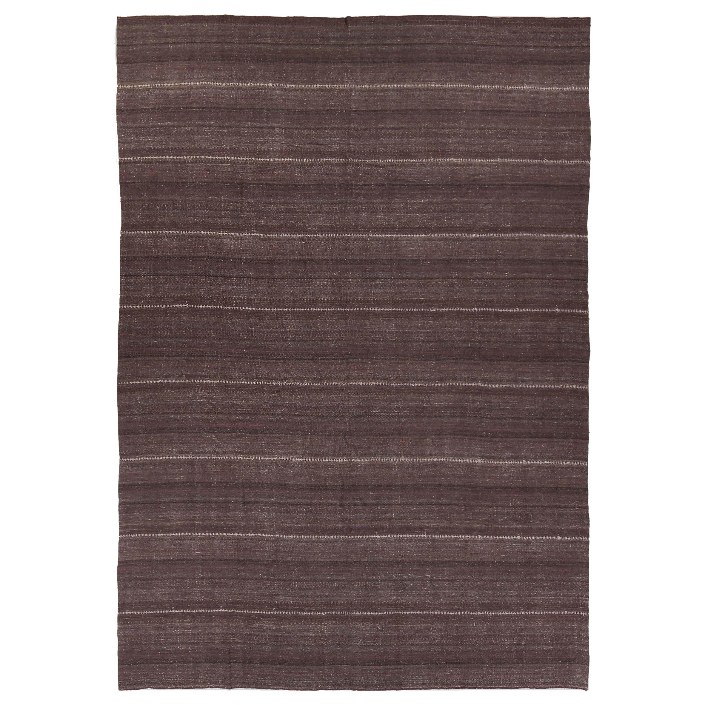 Persian Kilim Area Rugs Circa 1990 - Wool Brown Ivory Design - 88996