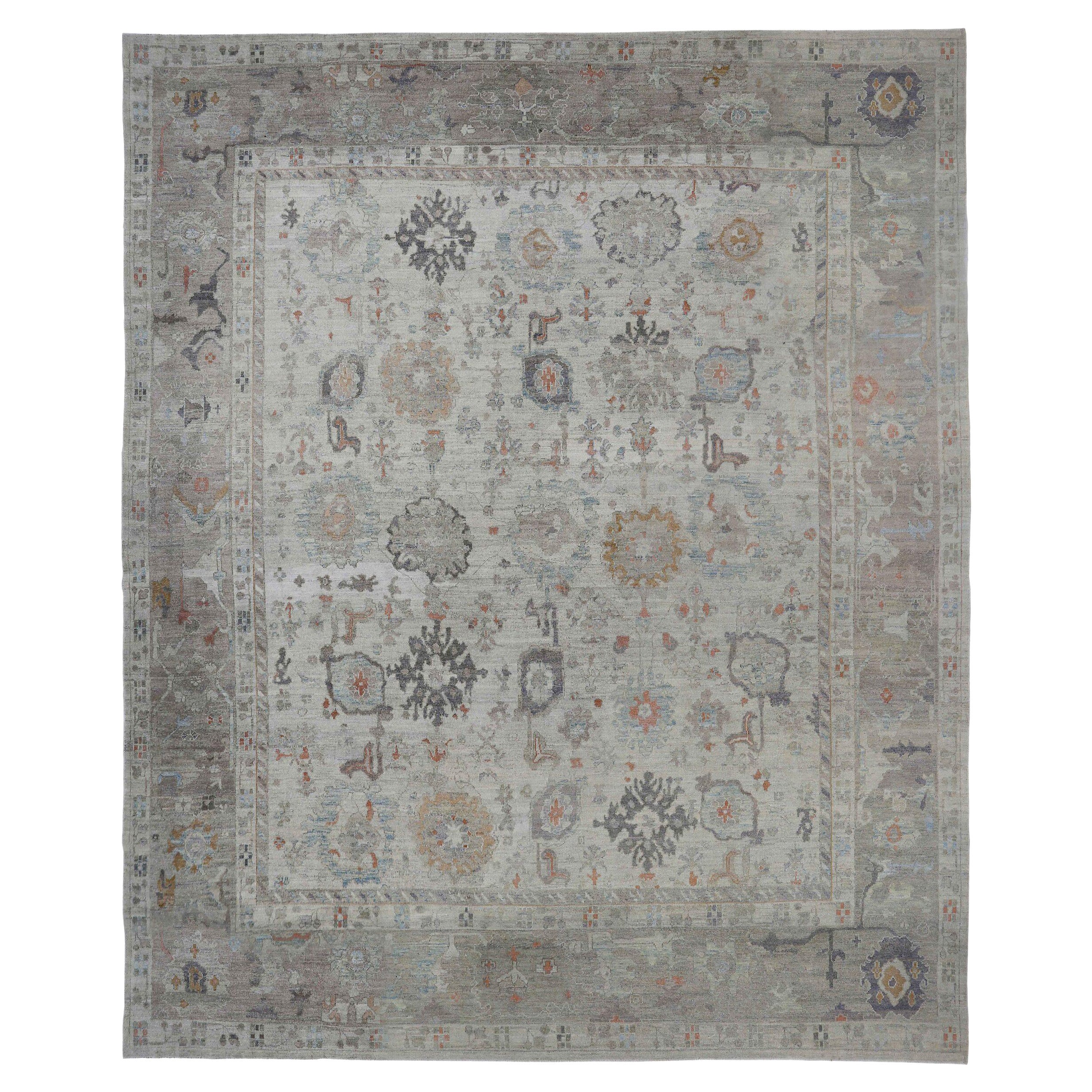 Tapis persan Oushak Over Size Circa 1990 - Laine Gris Ivoire Design - 89016