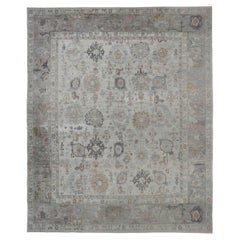 Tapis persan Oushak Over Size Circa 1990 - Laine Gris Ivoire Design - 89016
