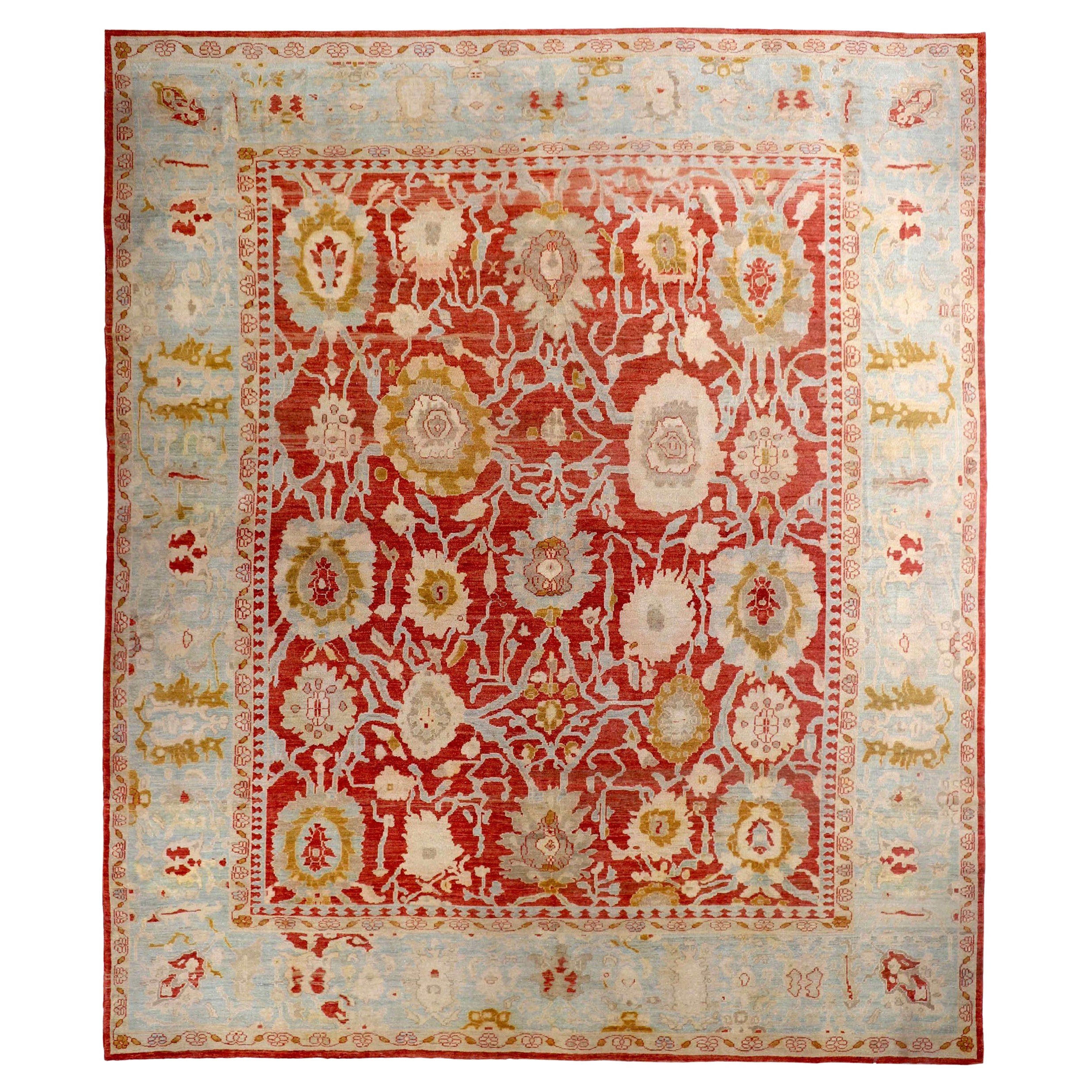 Persische Oushak-Teppiche Circa 1990 - Wolle Blau Elfenbein Rot Design - 89022