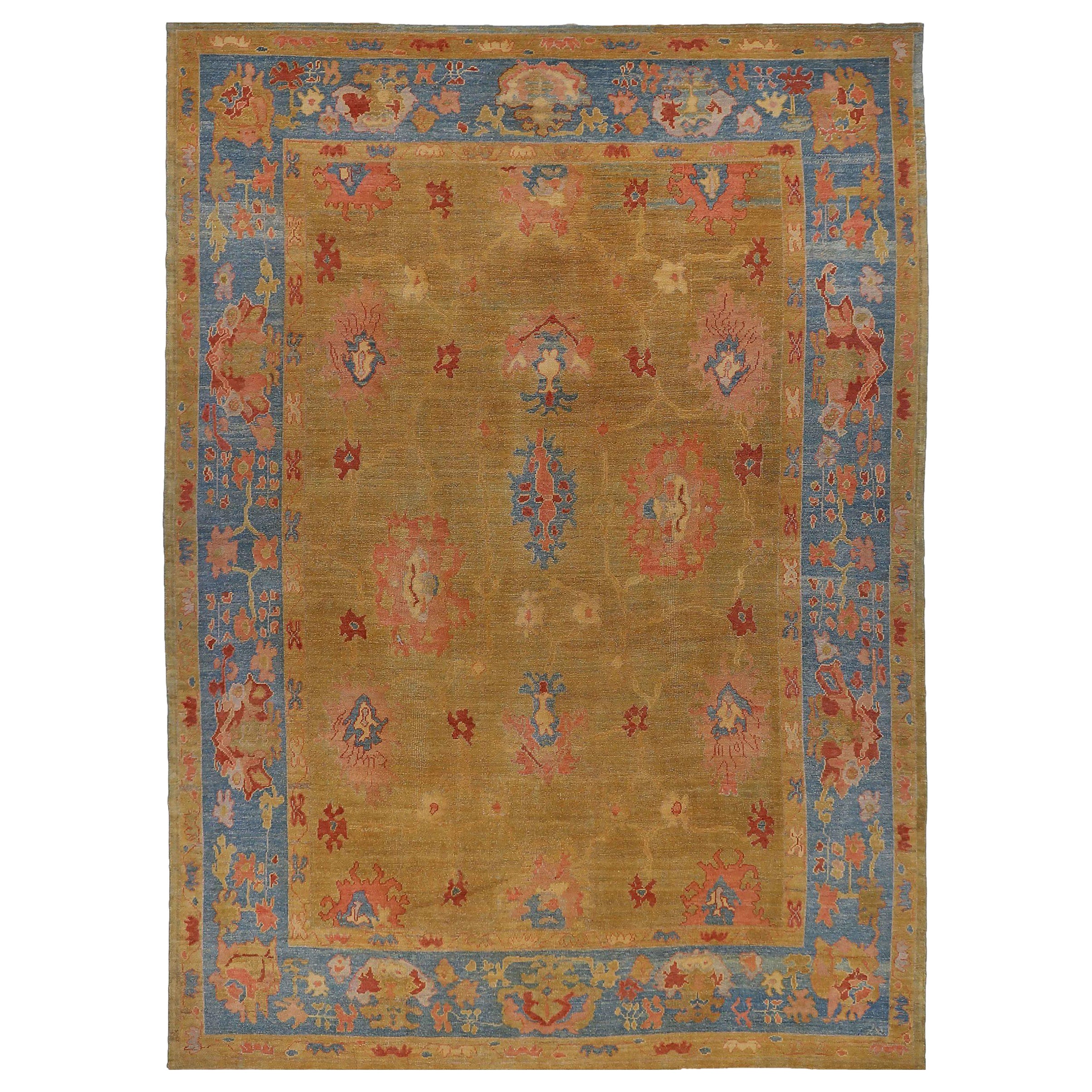 Persische Oushak Area Rugs CIRCA 1990 - Wolle Blau Rosa Gelb Design - 89011