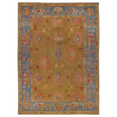 Persian Oushak Area Rugs Circa 1990 - Wool Blue Pink Yellow Design - 89011