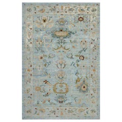 Persian Oushak Area Rugs Circa 1990 - Wool Blue Ivory Design - 89025