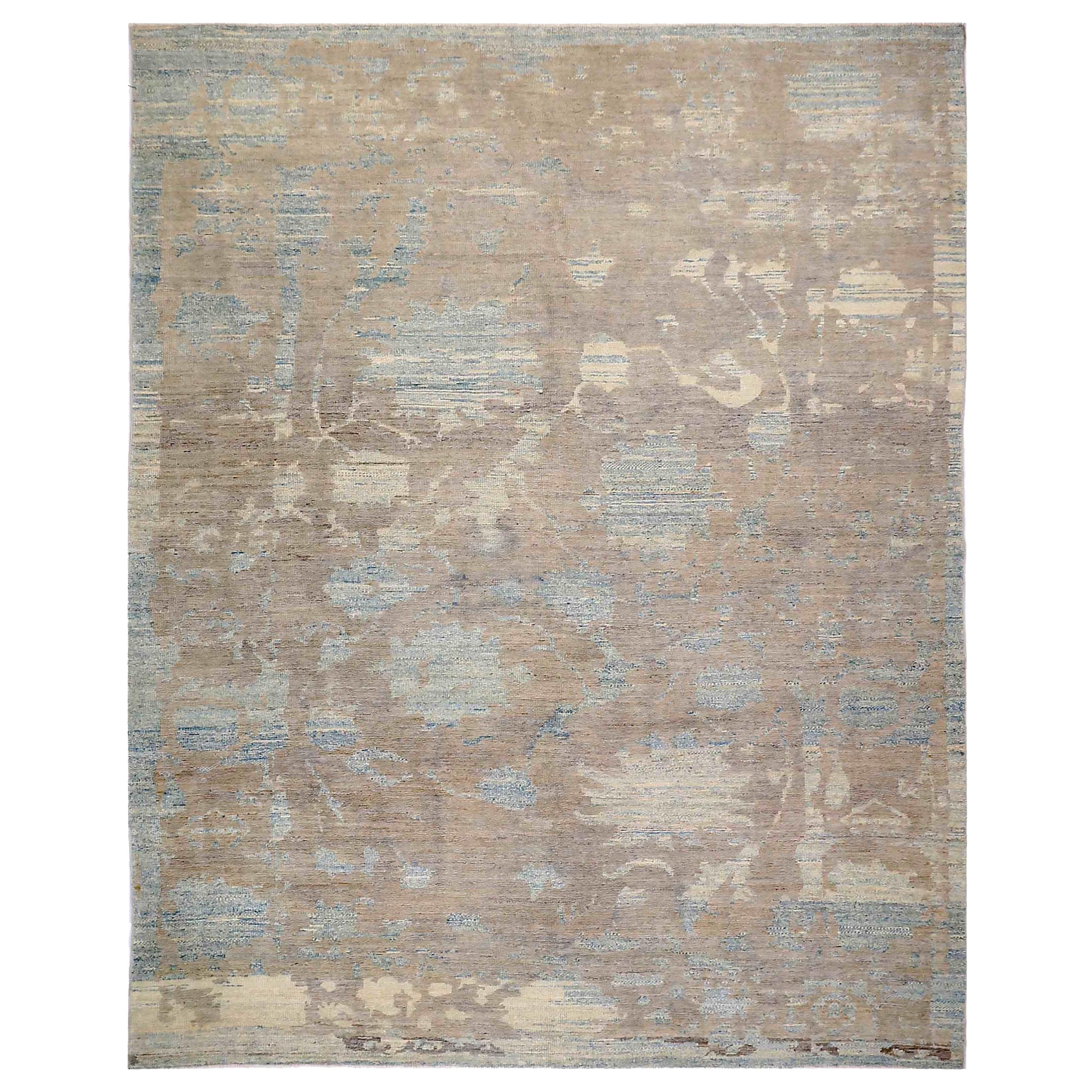 Persian Oushak Area Rugs Circa 1990 - Wool Blue Brown Ivory Design - 89026