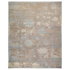 Tapis persan Oushak Circa 1990 - Laine Bleu Brown Ivory Design - 89026