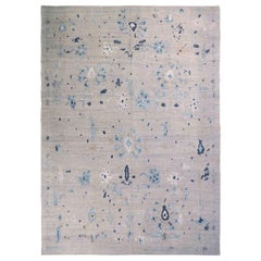 Tapis persans Oushak vers 1990 - Design en laine bleu ivoire - 89027