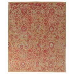 Persian Oushak Area Rugs Circa 1990 - Wool Ivory Orange Red Design - 89048