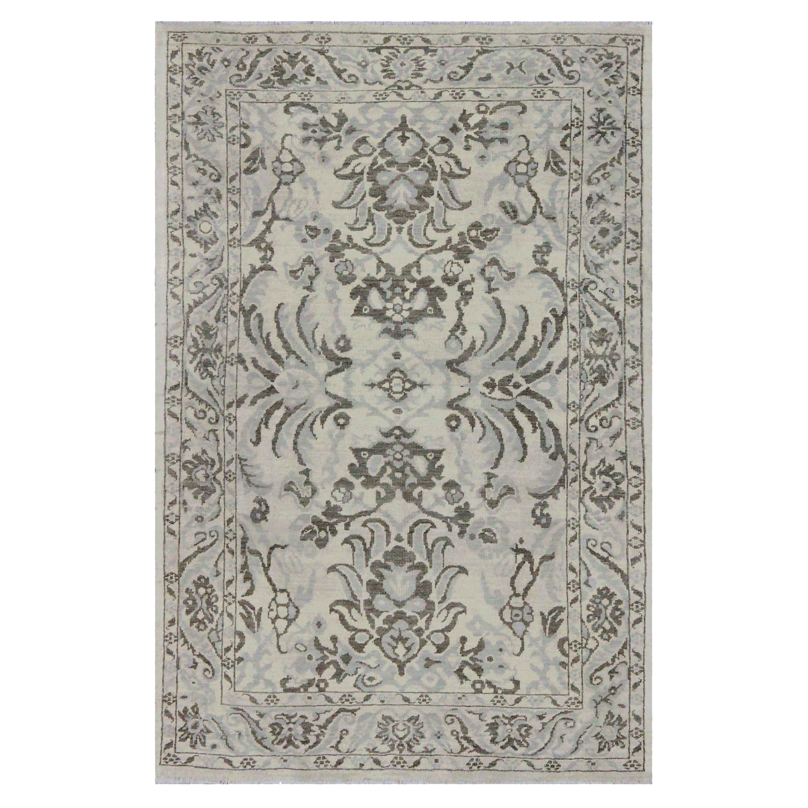 Petit tapis persan Oushak Circa 1990 - Laine Brown Gray Ivory Design - 89034 en vente