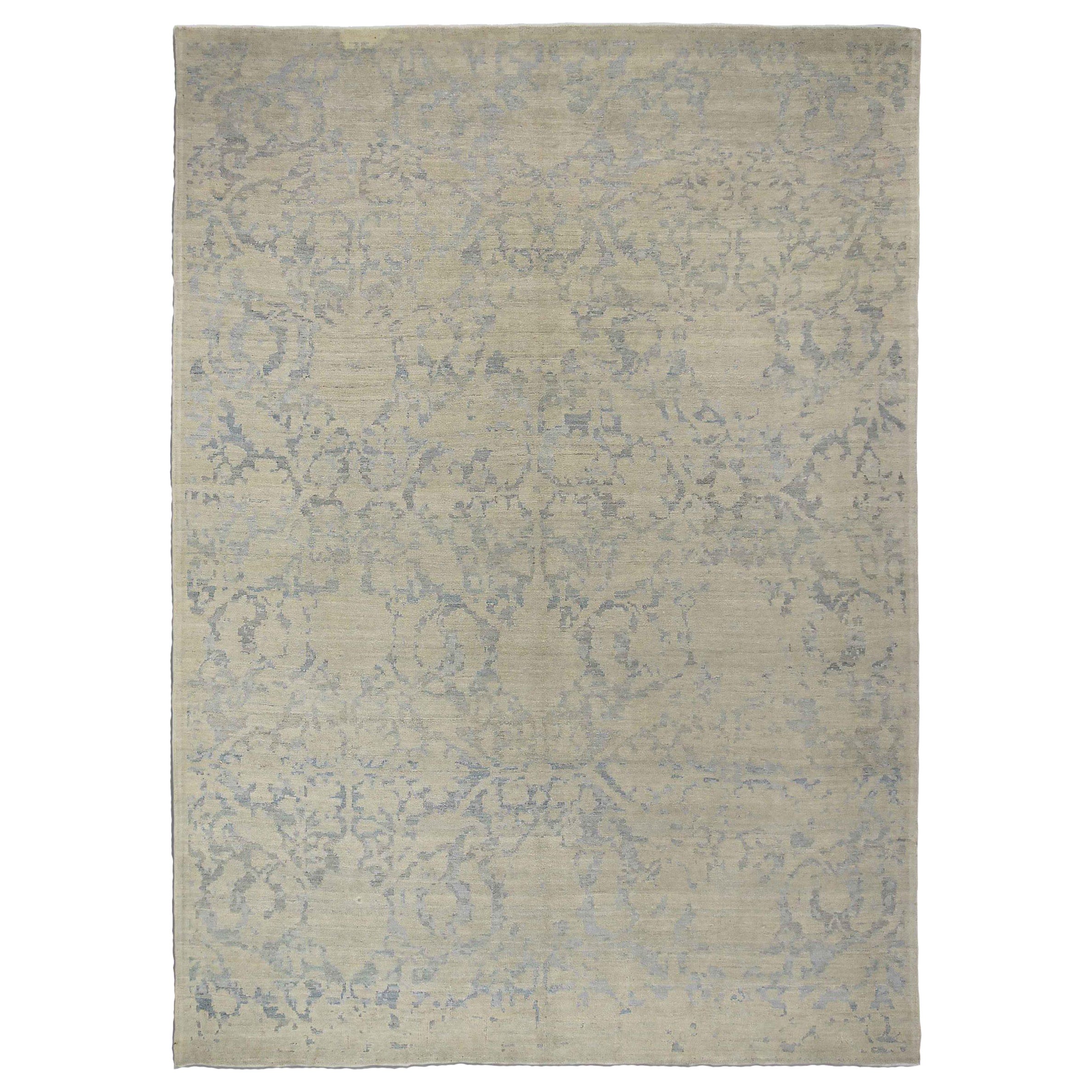 Persian Oushak Area Rugs Circa 1990 - Wool Gray Ivory Design - 89049