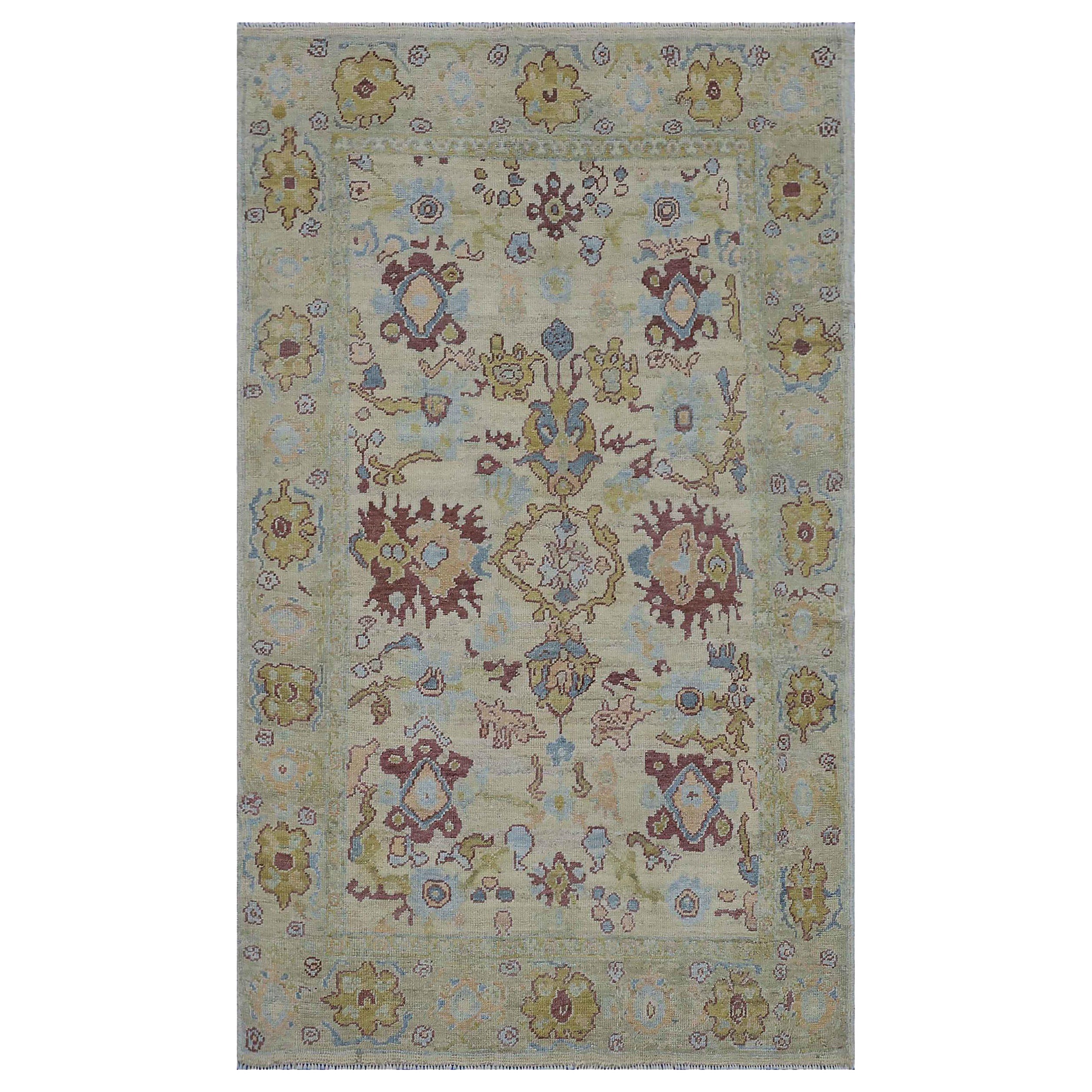 Persischer Oushak Kleiner Teppich CIRCA 1990 - Wolle Blau Elfenbein Gelb Design - 89036