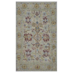Persischer Oushak Kleiner Teppich CIRCA 1990 - Wolle Blau Elfenbein Gelb Design - 89036