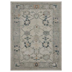Tapis persans Oushak vers 1990 - Motif gris ivoire en laine - 89051