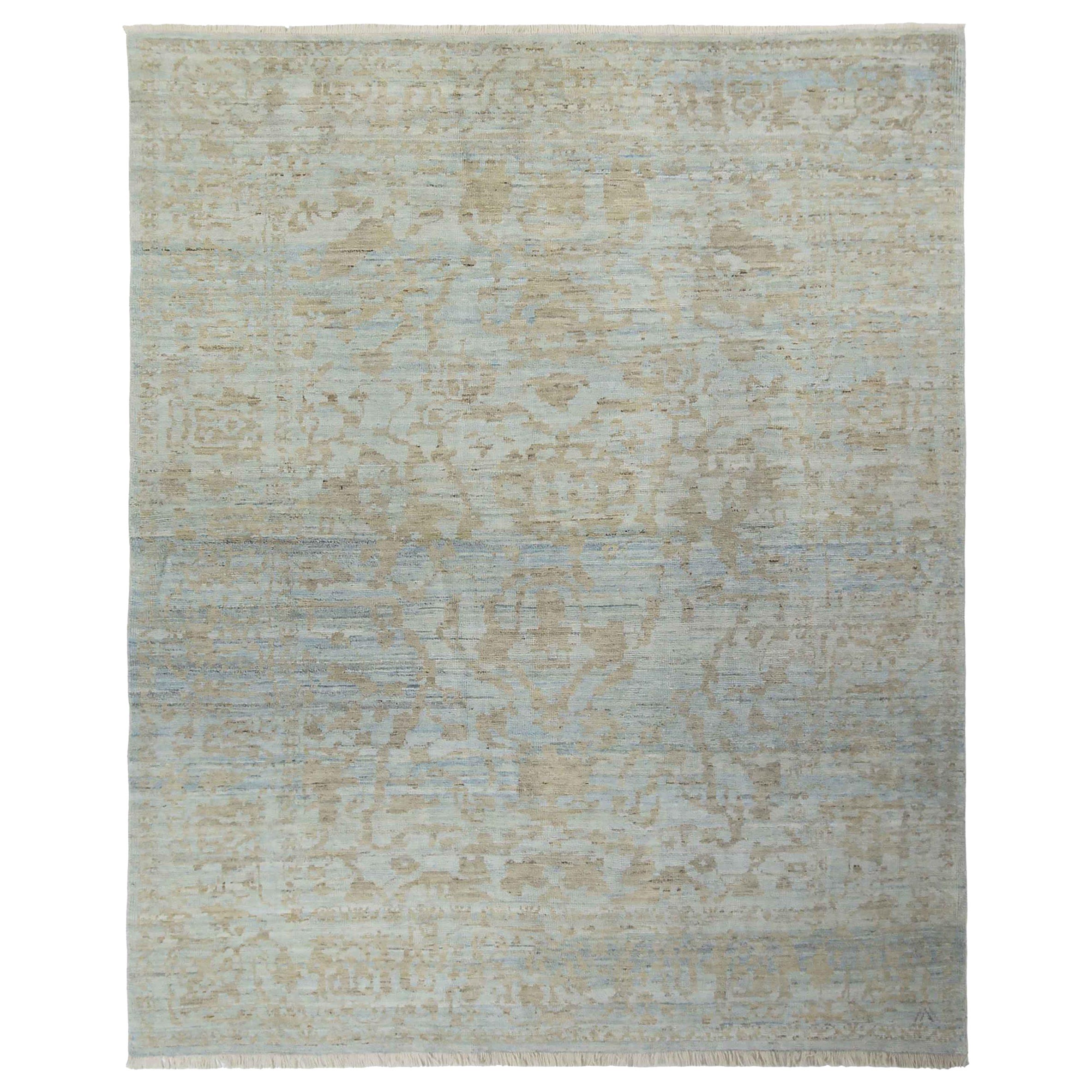 Persian Oushak Area Rugs Circa 1990 - Wool Blue Ivory Design - 89075