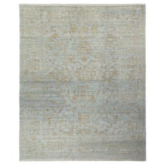 Tapis persans Oushak vers 1990 - Design en laine bleu ivoire - 89075