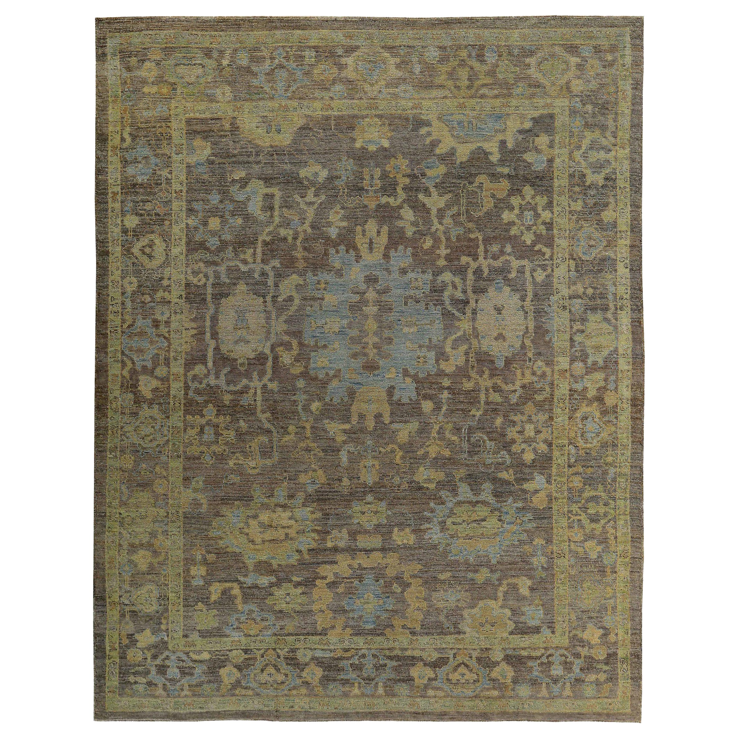 Persian Rose Collection Area Rugs Circa 1990 - Wool Blue Brown Yellow - 89078 For Sale