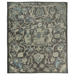 Tapis Persan Oushak Circa 1990 - Laine Bleu Brown Ivory Design - 89063