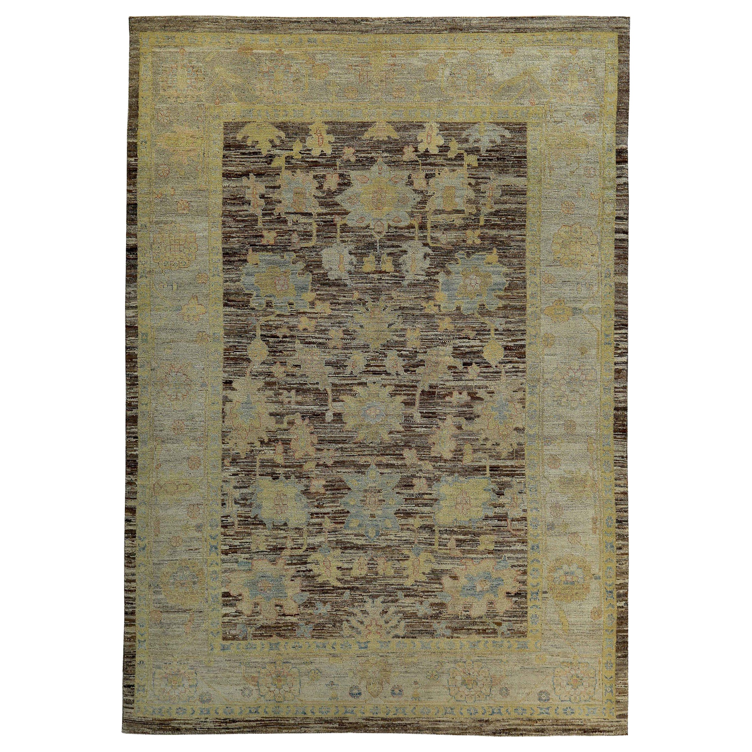 Persian Rose Collection Area Rugs Circa 1990 - Wool Brown Ivory Yellow - 89079