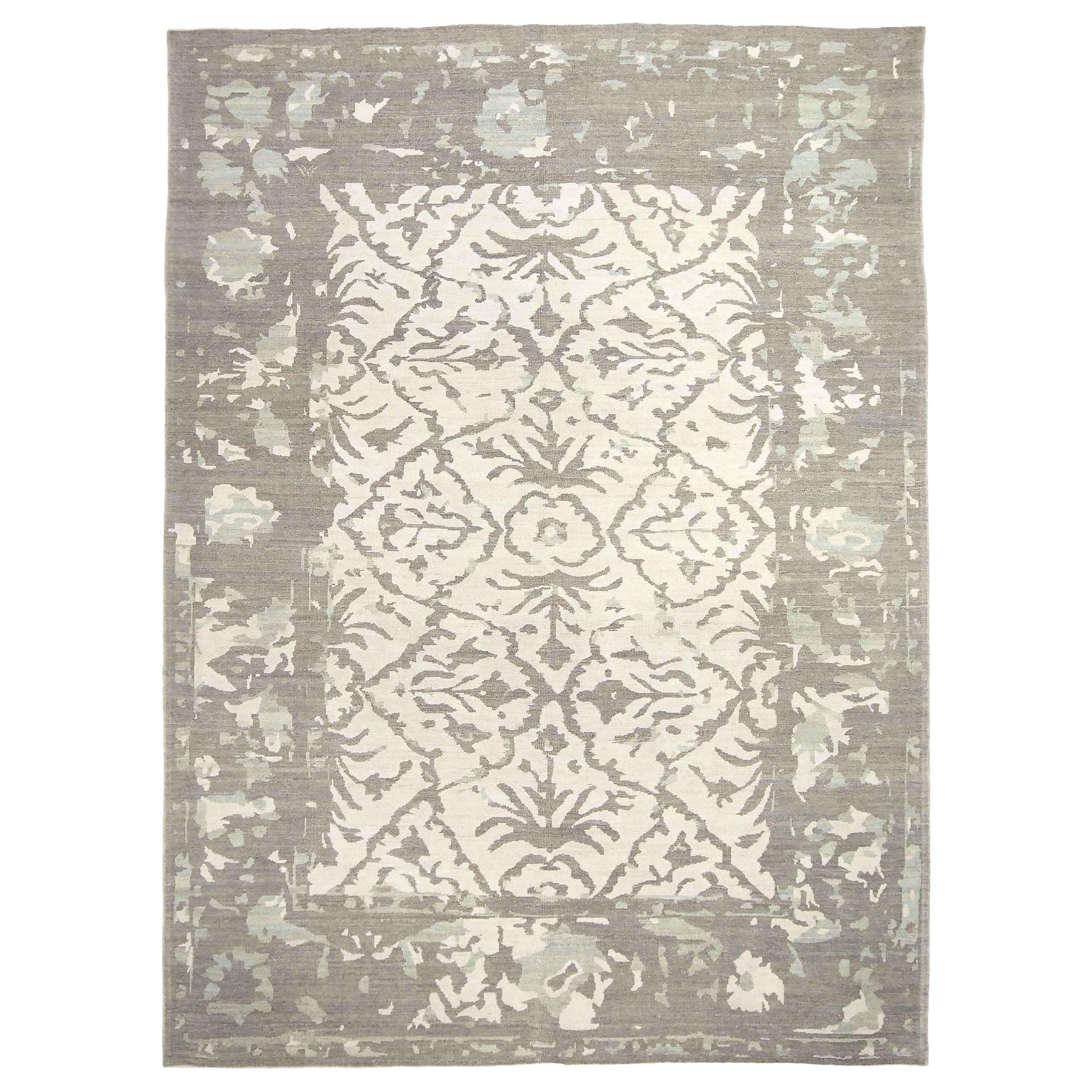 Persian Oushak Area Rugs Circa 1990 - Wool Brown Ivory Design - 89065